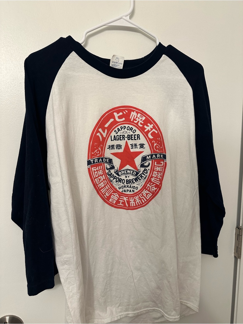 Sapporo Logo Raglan 3/4 Sleeve Tee - White & Black